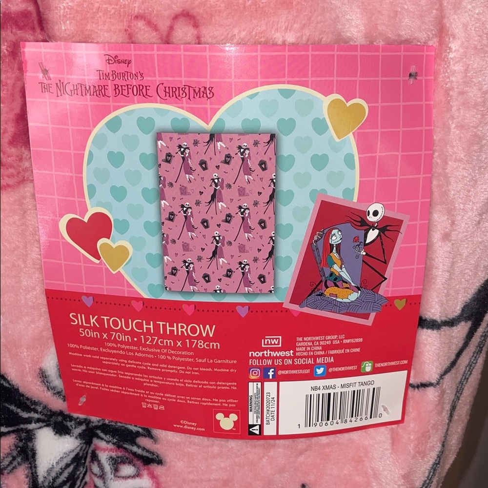 Disney Pink Silk Touch Throw with Nightmare Before Christmas Design